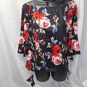 Fancyqube floral blouse XL long arm piece off shoulder